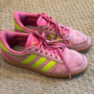 Adidas Pink and Neon Green Women's Sneakers